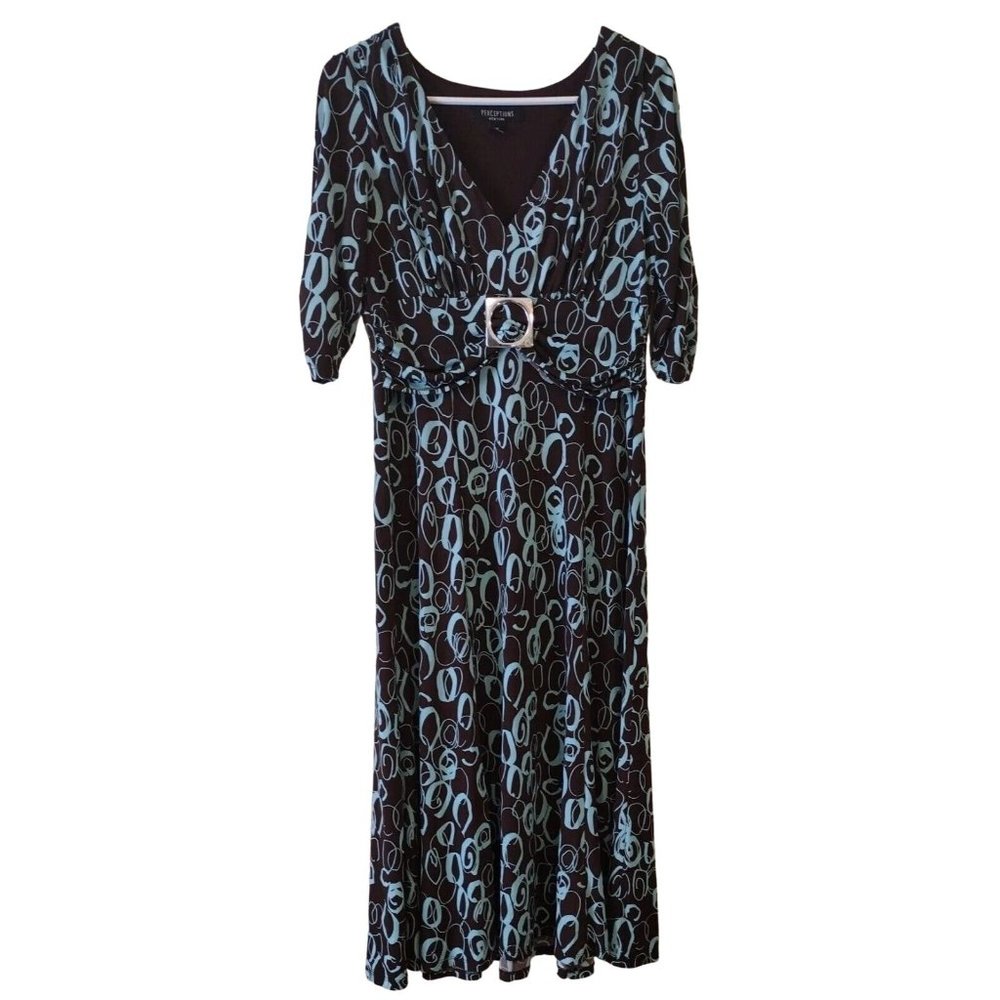 Perceptions New York Dress 12 Half Sleeve Brown Light Blue Center Decorative Buc